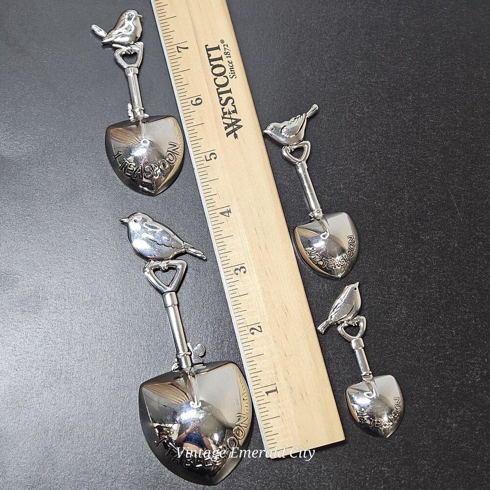 Vtg Ganz Measuring Spoons Shovels Birds 4 Pcs Scoop Dipper Kitchenware Stainless - Picture 10 of 11